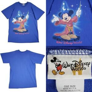 Vintage Disney Shirt Tee Fantasia Mickey Mouse Graphic Blue Size XL Made In USA